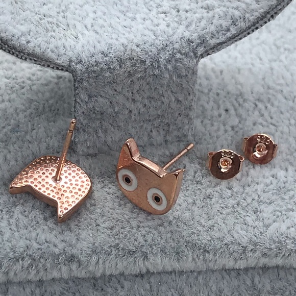 Rose Gold Plated Cat Stud Earrings - Picture 5 of 6